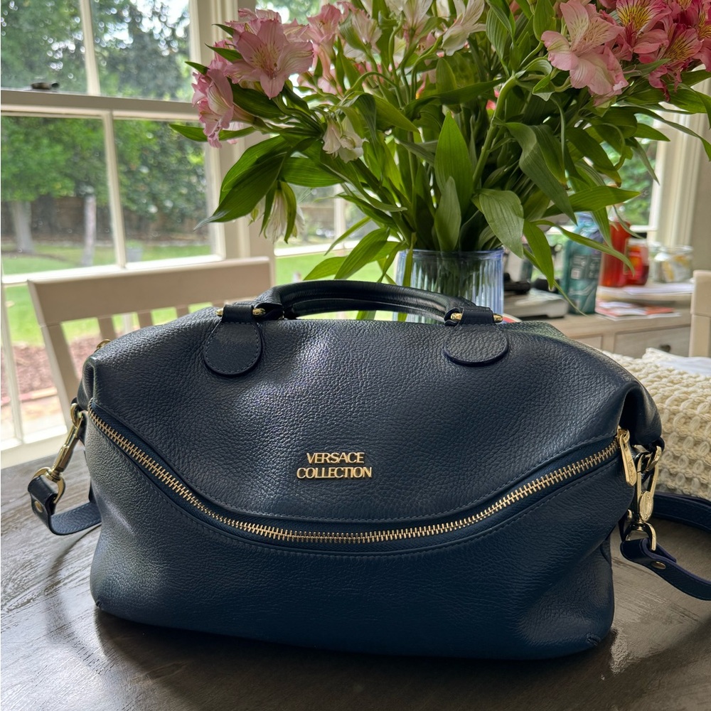 Versace Collection Pebbled Leather Shoulder Bag